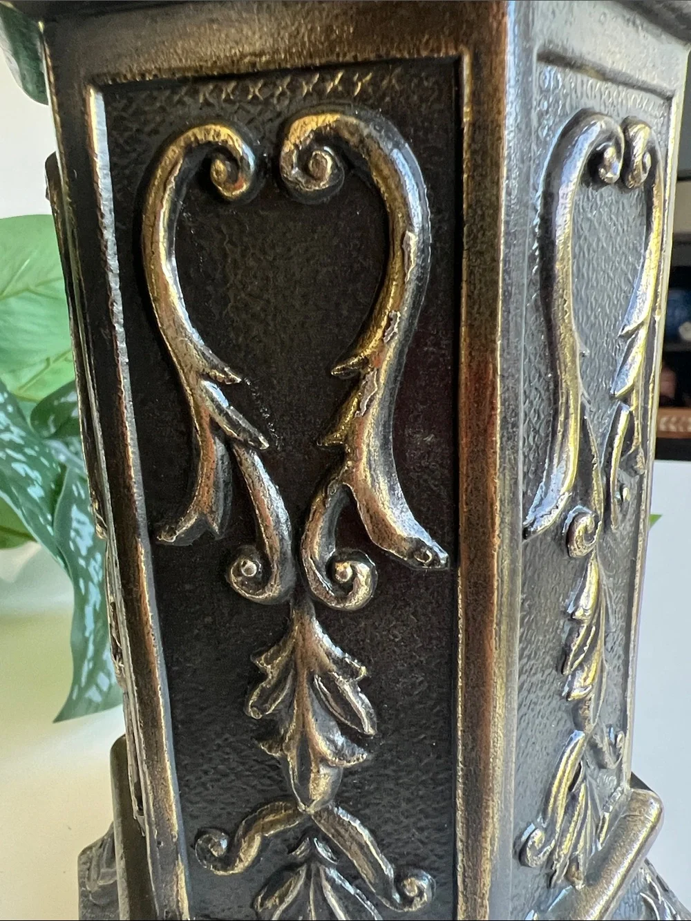 Vintage Ornate Metal Pillar Candle Holder Decor